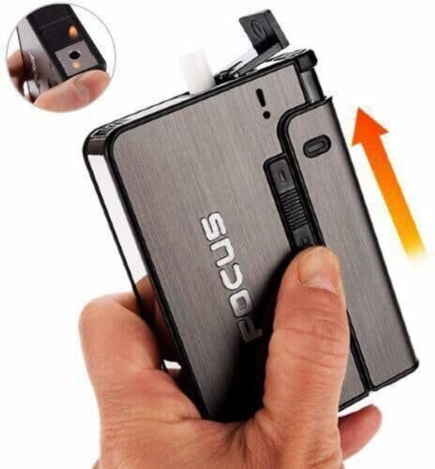 Image of focus YH001-GREY Cigarette Case with Portable Lighter I Suitable for 8pcs King Size Cigarettes Pocket Lighter (Gery)