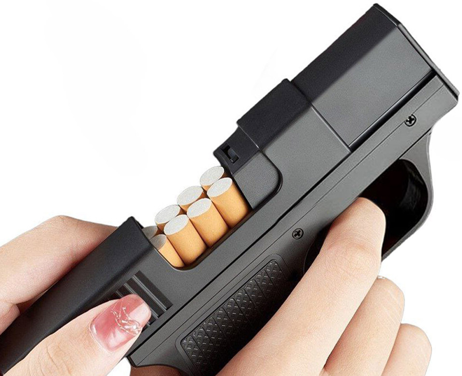 Image of Quick Flame Cigarette Case with Lighter, Shatterproof Case, Gun Shape with Jet Torch Lighter Windproof Jet Flame Lighter with Cigarette Storage, Refillable & Durable Design Pocket Lighter