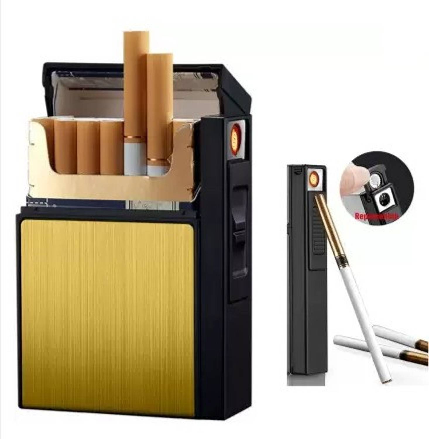 Huayue ™ 2-in-1 Premium Quality FOCUS Cigarette Case Box Lighter FOCUS 20  Pcs Cigarette USB Rechargeable Pocket Size Windproof Cigarette Case Box  Cigarette Lighter Price in India