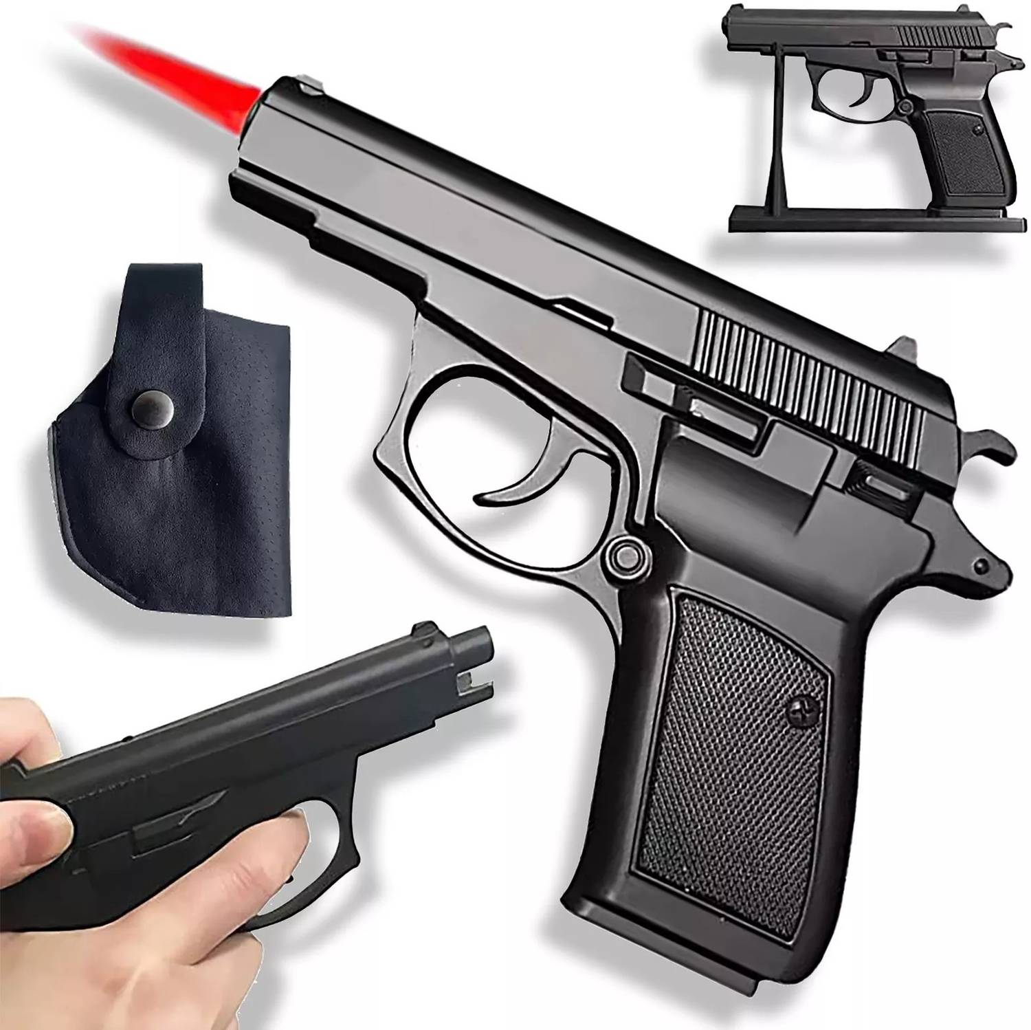 AirMount ™Z83 BZZ Black Pistol Shaped Gun Shaped refillable Cigratte Lighter Flame Fully Metal Gun Shaped Jet Flame Windproof Cigarette Lighter Pocket Lighter