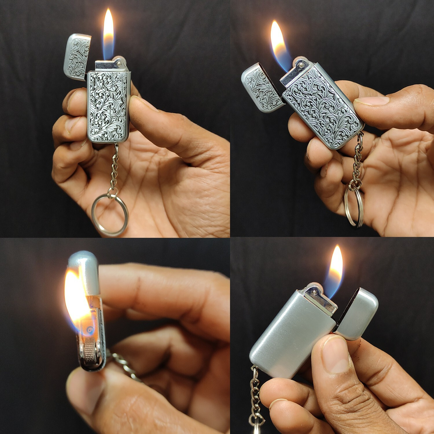 Image of Point Zero Premium Essential Refillable Metal Body Small Art Silver Wheel Flame Keychain Pocket Lighter