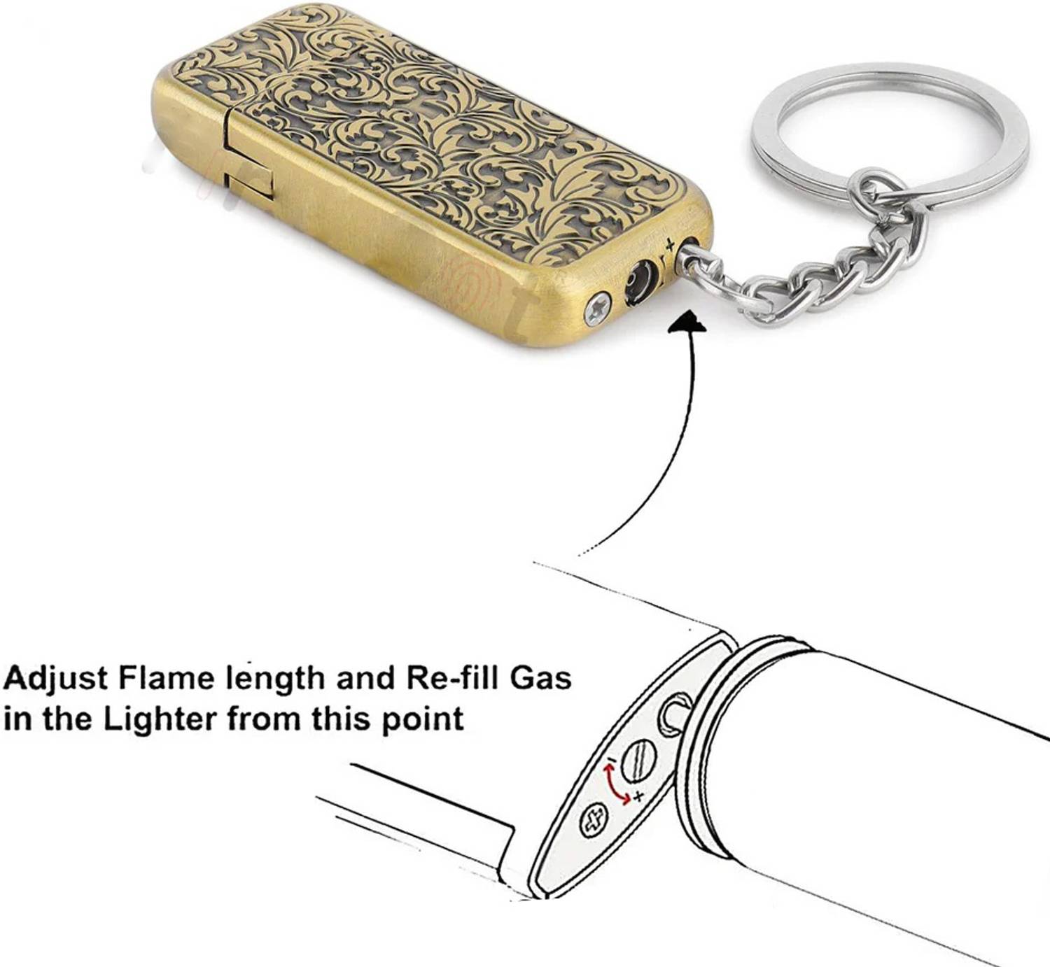 glowtech Vintage Engraved Metal Keychain Lighter, Brass Finish - Image 4