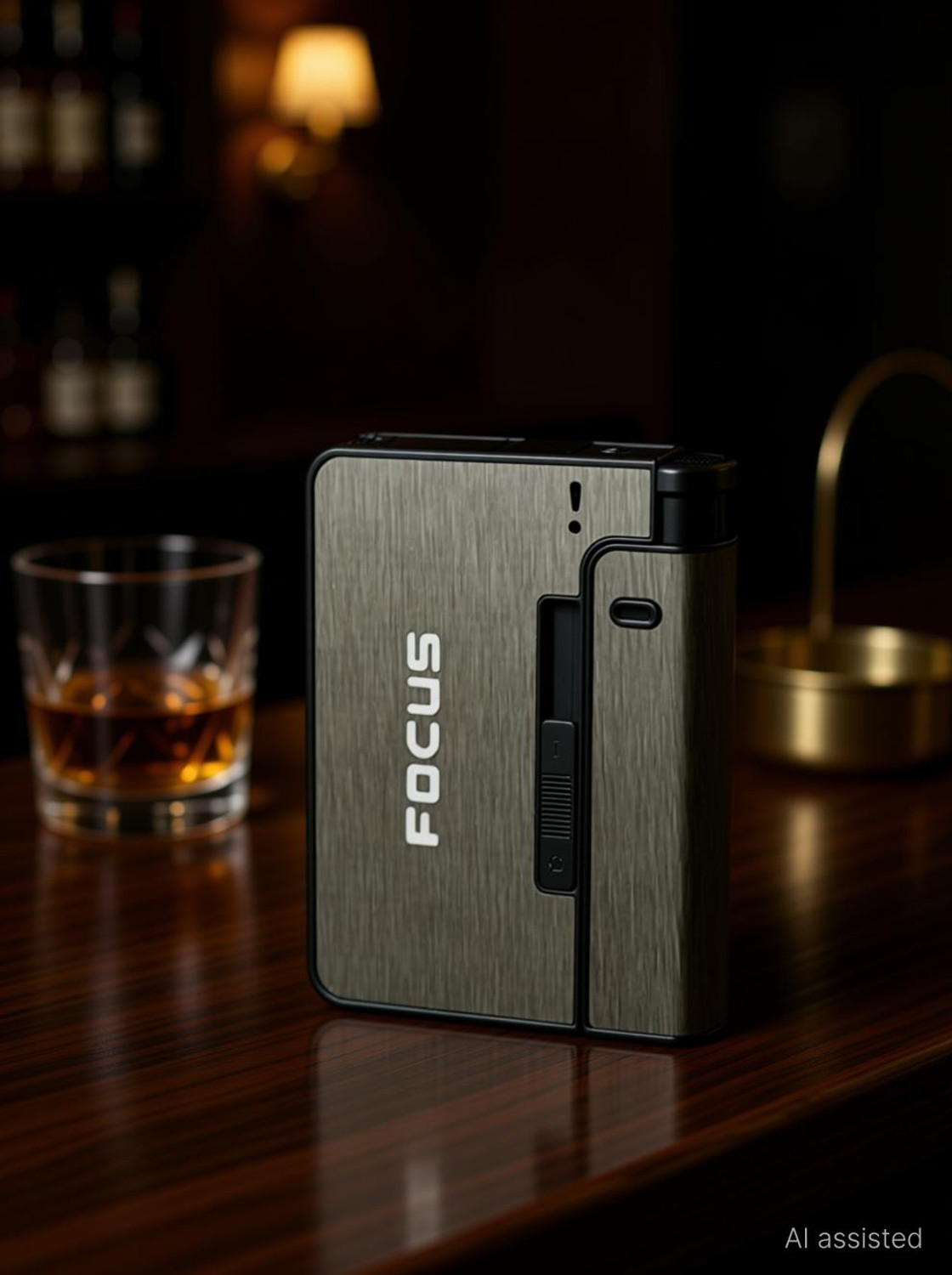 Image of focus YH001-GREY Cigarette Case with Portable Lighter I Suitable for 8pcs King Size Cigarettes Pocket Lighter (Gery)
