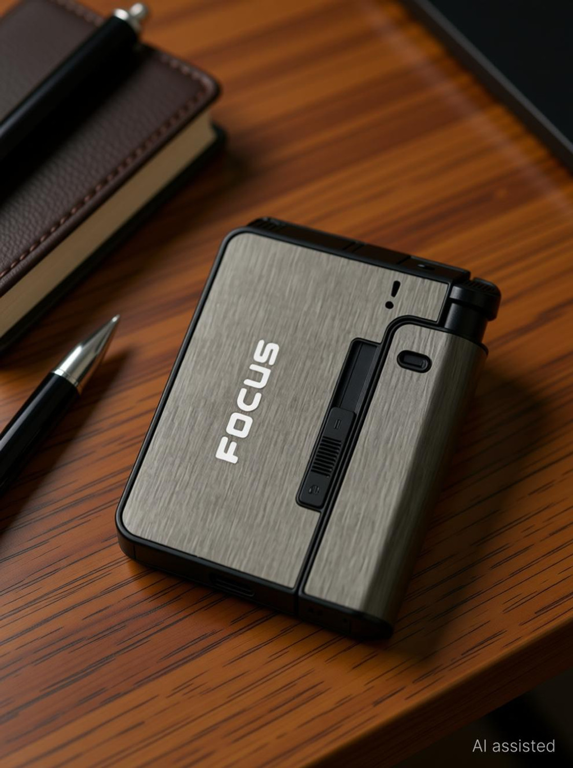 Image of focus YH001-GREY Cigarette Case with Portable Lighter I Suitable for 8pcs King Size Cigarettes Pocket Lighter (Gery)