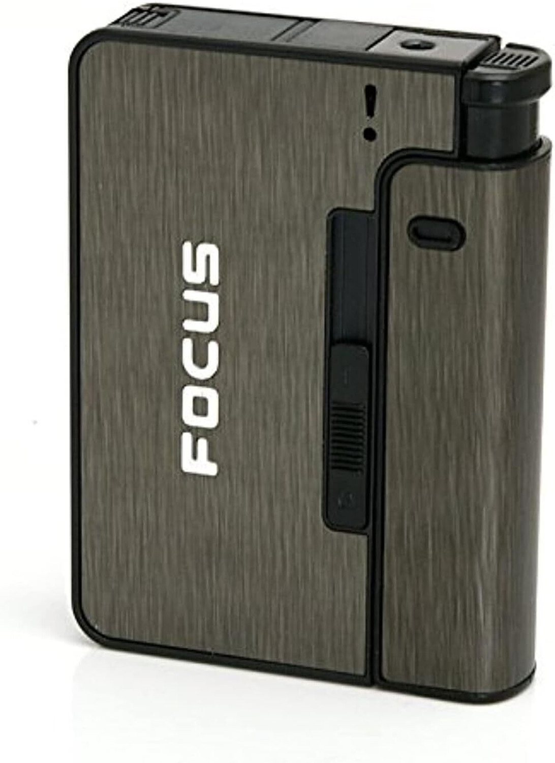 Image of focus YH001-GREY Cigarette Case with Portable Lighter I Suitable for 8pcs King Size Cigarettes Pocket Lighter (Gery)