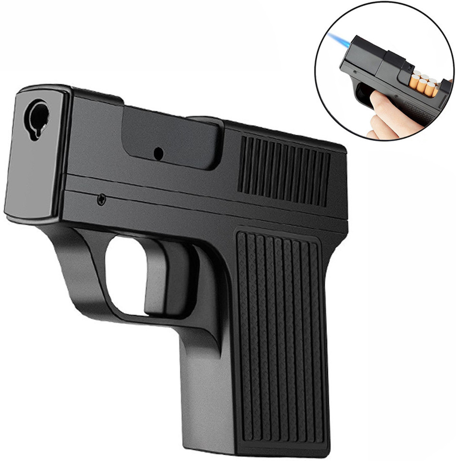 Image of Quick Flame Cigarette Case with Lighter, Shatterproof Case, Gun Shape with Jet Torch Lighter Windproof Jet Flame Lighter with Cigarette Storage, Refillable & Durable Design Pocket Lighter