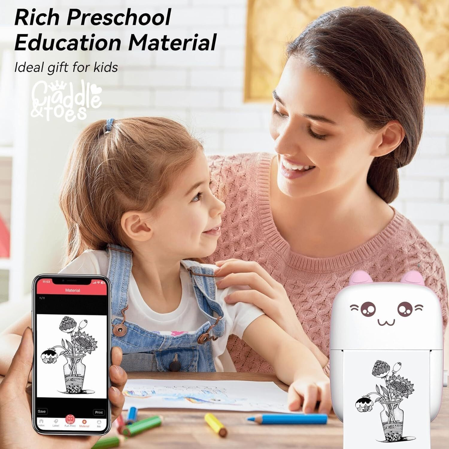 Image of Esta Bluetooth Pocket Printer for Kids Prints Picture Black & White Pocket Printer for Mobile, Home, School, Sticker Notes (57mm)