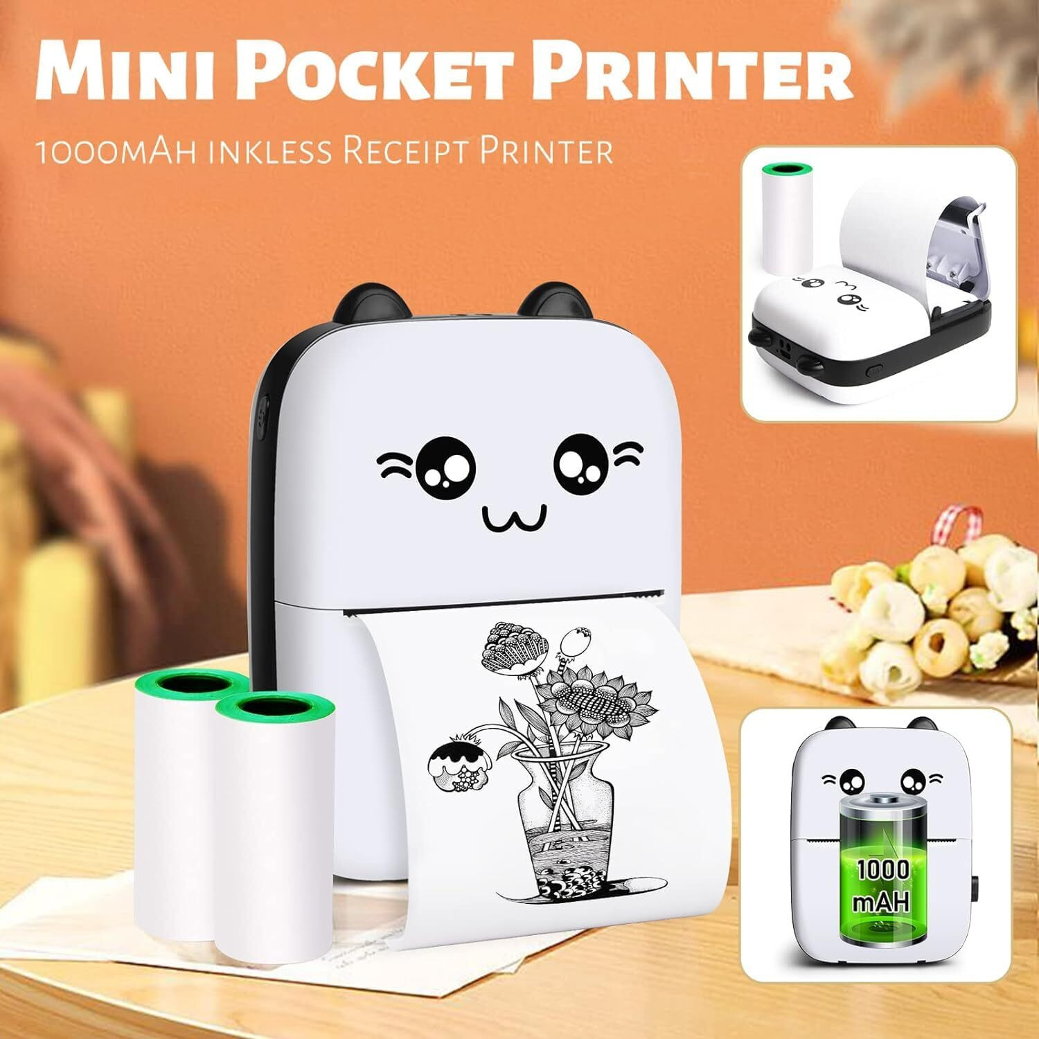 Image of SINE MART Mini Bluetooth Portable Label Printer with Print Paper Photo, Portable