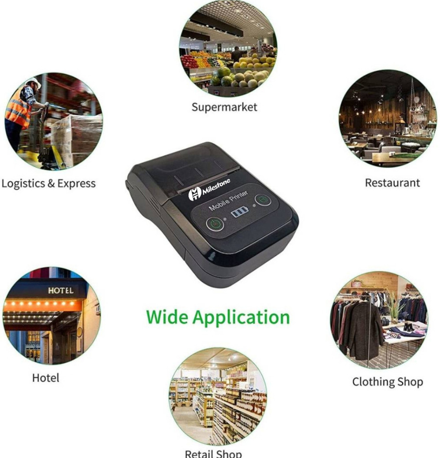 Image of Milestone MPT-II 58mm Thermal Printer Bluetooth Printer Android POS 2 Inch Receipt Bill Printer Printing Machine for Small Business, Restaurant Swiggy Zomato KOT, Shopping Mall, Mini Market - WITH 58MM x 15MTR 10PCS THERMAL ROLL Thermal Receipt Printer