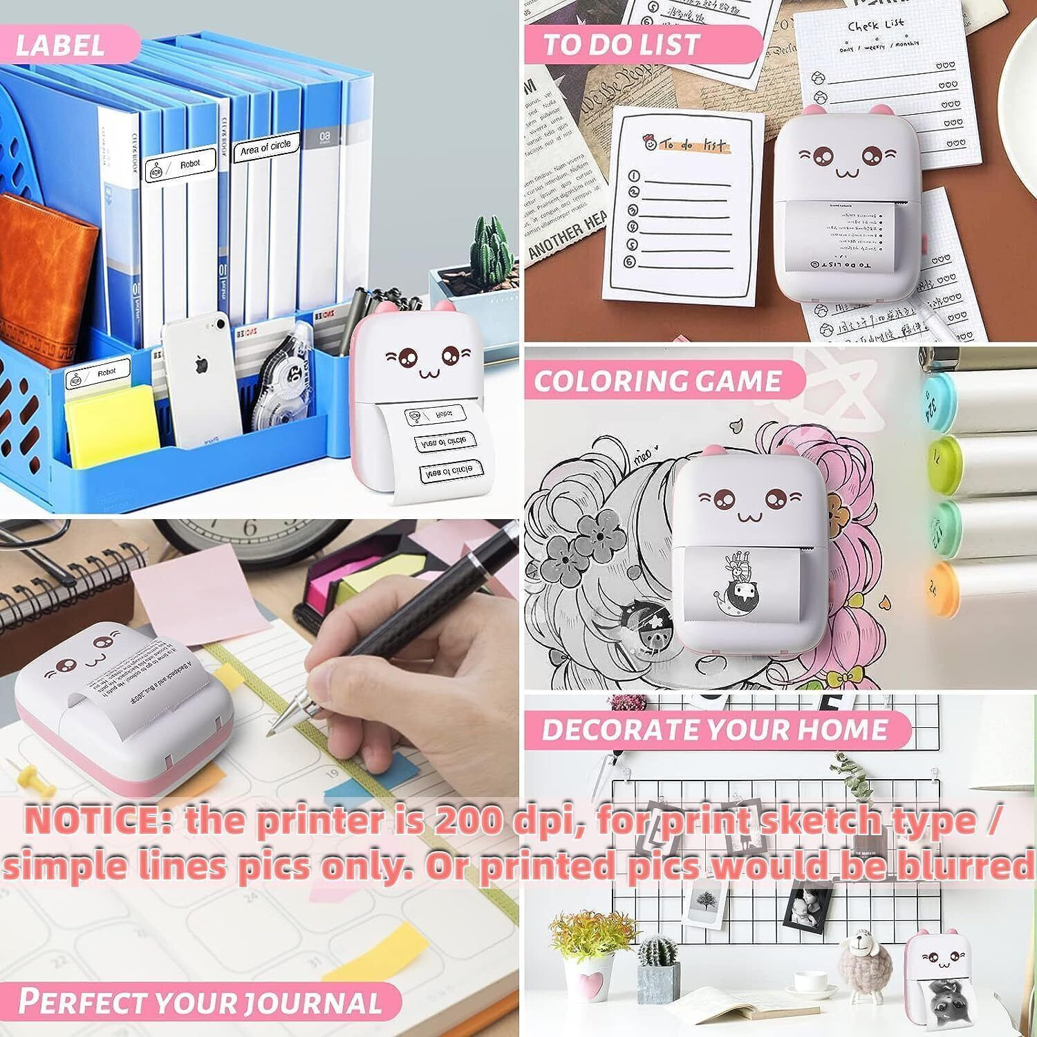 Image of VISSHI Mini Bluetooth Thermal Printer, Portable Label Printer Inkfree mini Printer Mini Bluetooth Thermal Printer