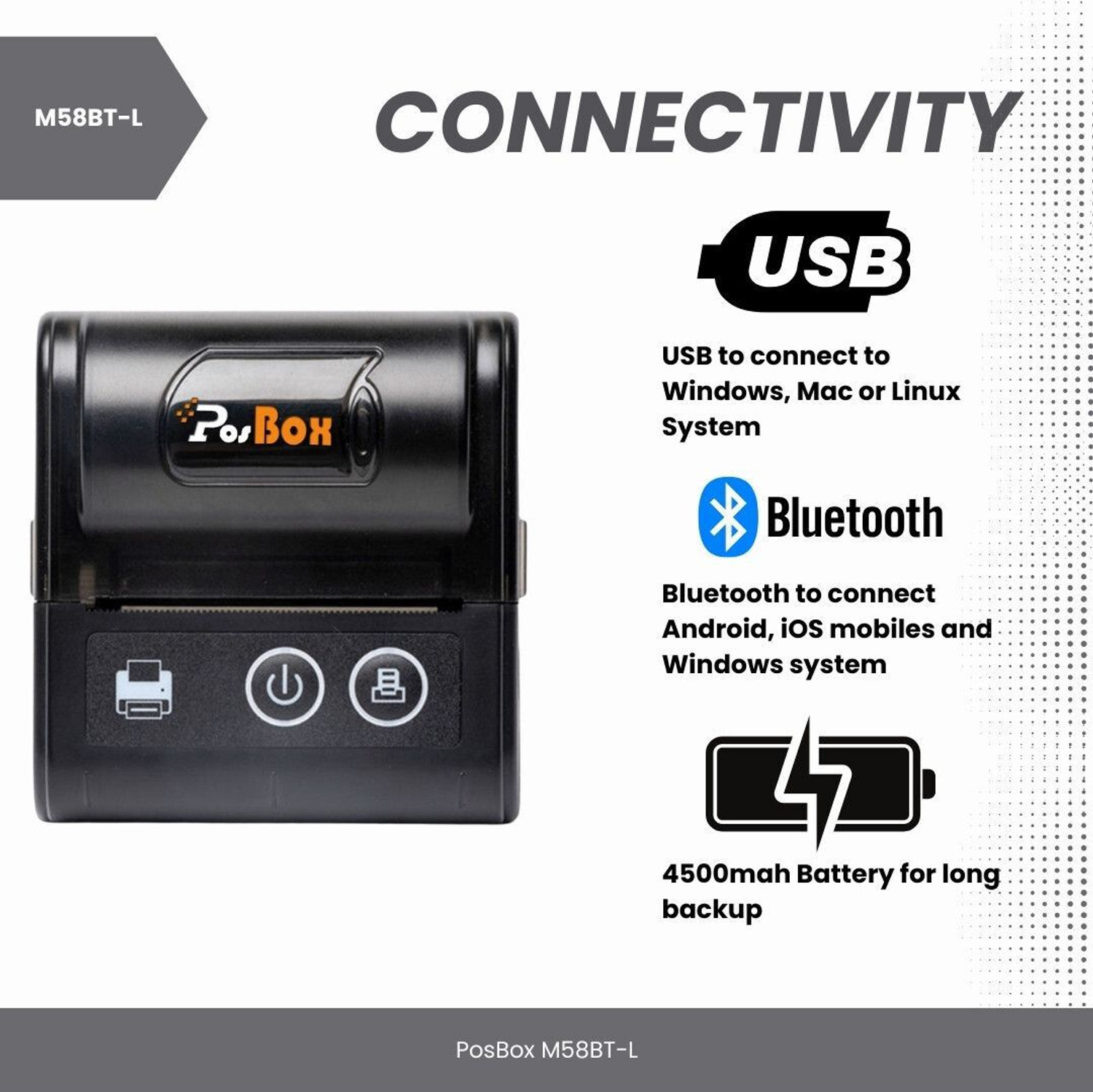 Image of PosBox 2 Inch Bluetooth Label + Receipt 2 in 1 Thermal Printer with 4500mah Rechargeable Battery for Mobile and PC
