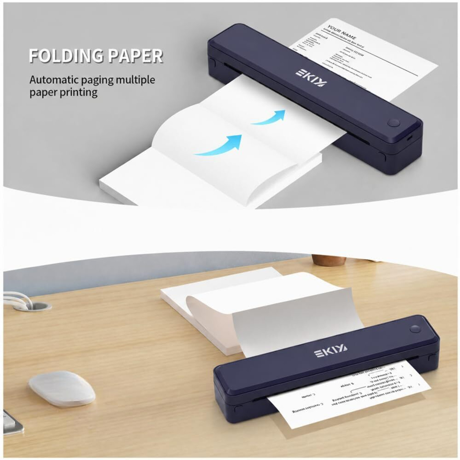 Image of EKIY 2026 Mini Wireless A4 Inkless Thermal Printer with Thermal Sheets Included Portable Rechargeable 2600mAh Type-C (Bluetooth /USB) | 1 Year Warranty (Blue)