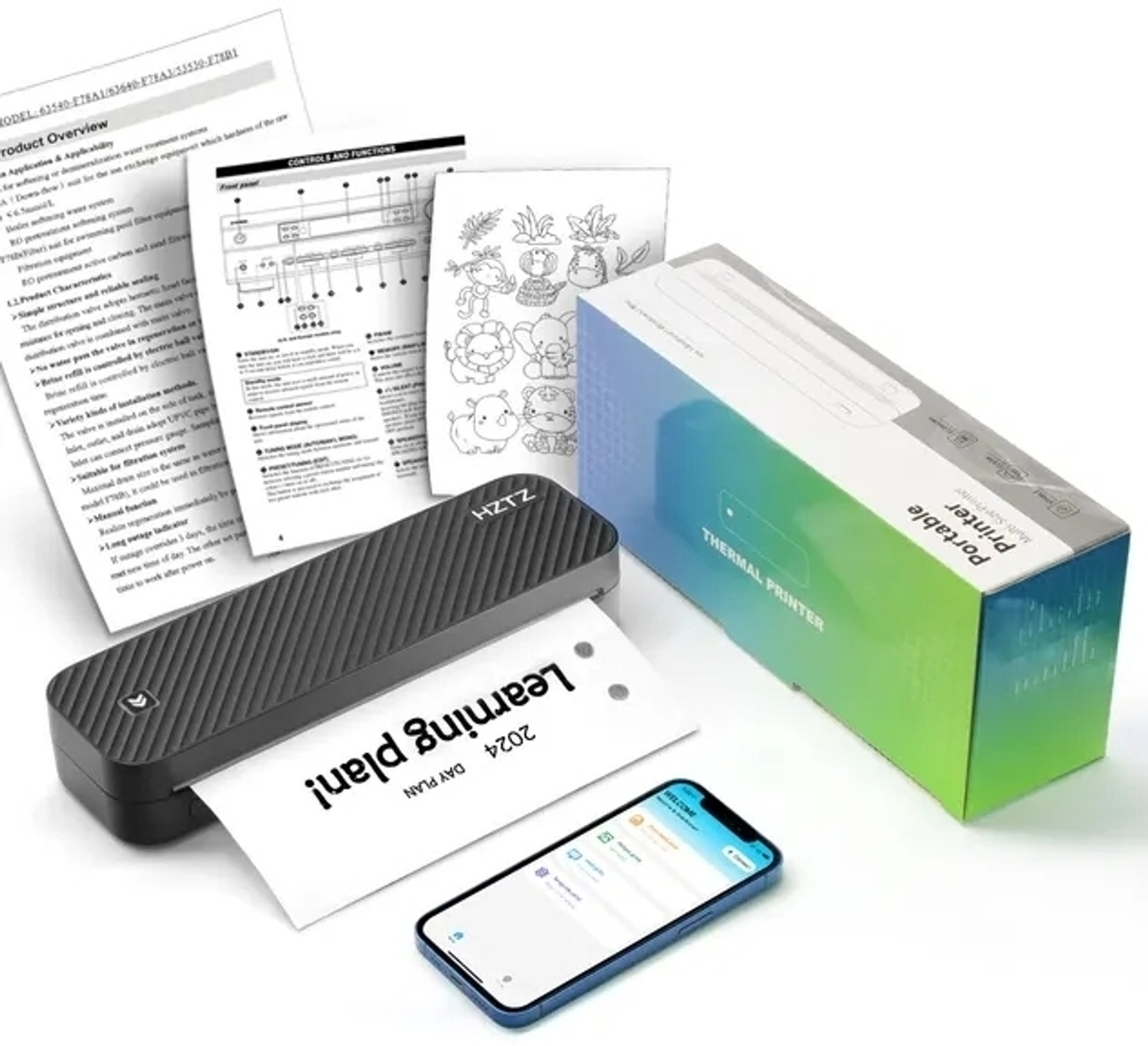 Image of HZTZ A4 Printer Bluetooth Wireless, Inkless Thermal Smart Printer Compatible With Tatoo Printing, Android iOS Smartphone with 5pcs A4 Thermal Roll