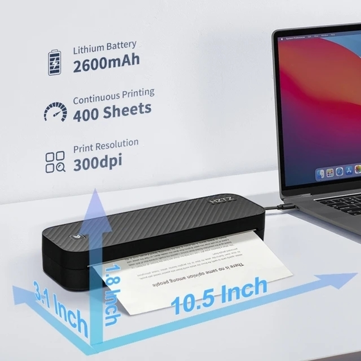 Image of HZTZ A4 Printer Bluetooth Wireless, Inkless Thermal Smart Printer Compatible With Tatoo Printing, Android iOS Smartphone with 5pcs A4 Thermal Roll