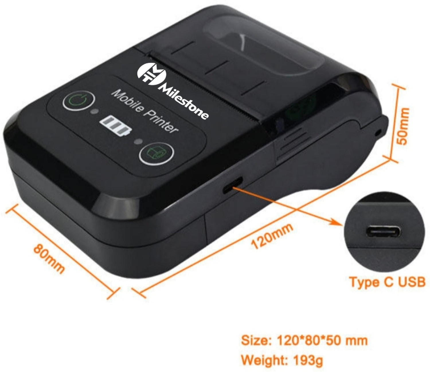 Image of Milestone MPT-II 58mm Thermal Printer Bluetooth Printer Android POS 2 Inch Receipt Bill Printer Printing Machine for Small Business, Restaurant Swiggy Zomato KOT, Shopping Mall, Mini Market - WITH 58MM x 15MTR 10PCS THERMAL ROLL Thermal Receipt Printer