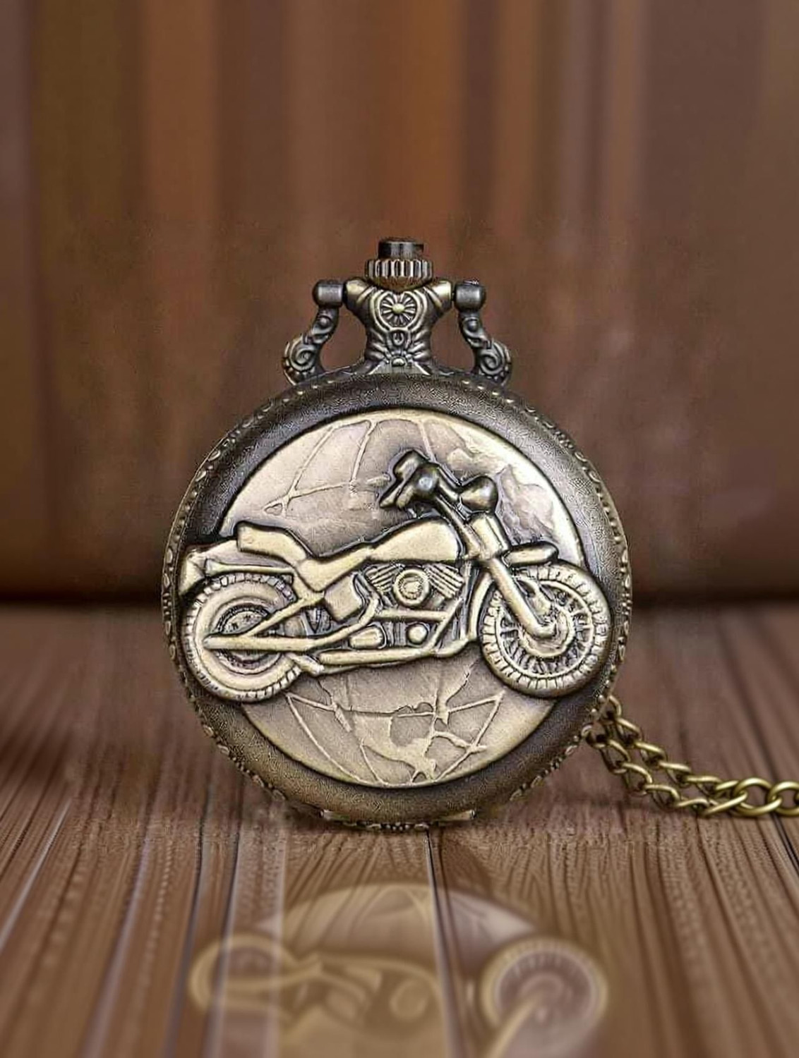 Image of giftiny VINtAGE BIKE Metal Pocket Watch Keychain, Analog Clock Antique Pocket Watch Chain