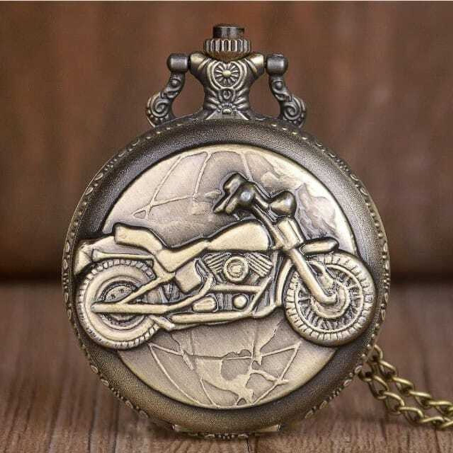 Image of giftiny VINtAGE BIKE Metal Pocket Watch Keychain, Analog Clock Antique Pocket Watch Chain