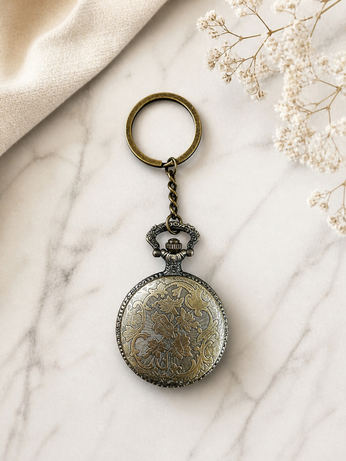 Image of Faraports Vintage tree Encarved Pocket Watch Key Chain FP112 Patina Bronze Pocket Watch Chain