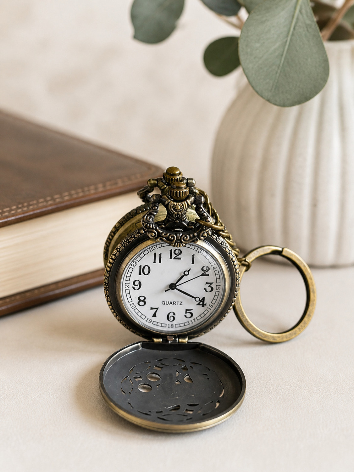 Image of Faraports Vintage tree Encarved Pocket Watch Key Chain FP112 Patina Bronze Pocket Watch Chain