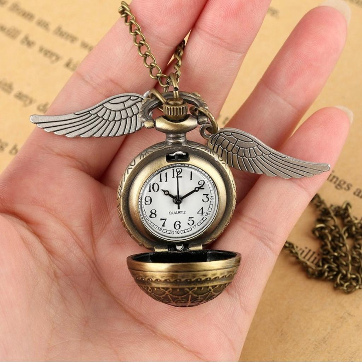 Image of AZYASCO Harry Potter Snitch Ball Pendant Pocket Watch Quartz Analog Mini Necklace Gift HS-591 Vintage Metal Pocket Watch Chain