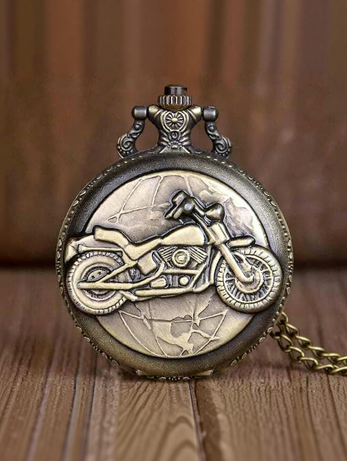 Image of giftiny VINtAGE BIKE Metal Pocket Watch Keychain, Analog Clock Antique Pocket Watch Chain