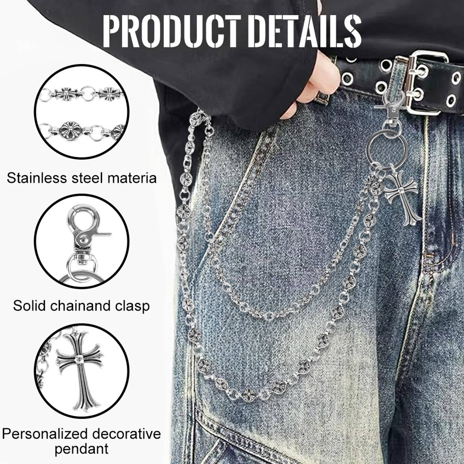 sannidhi Layered Chain for Men Double Cross Wallet Chain - Image 4