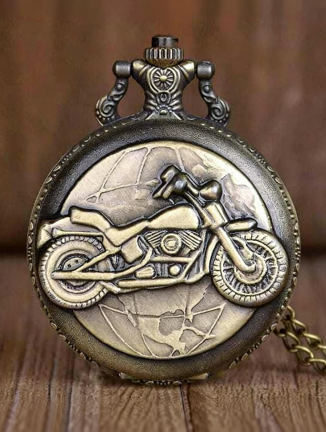 Image of giftiny VINtAGE BIKE Metal Pocket Watch Keychain, Analog Clock Antique Pocket Watch Chain