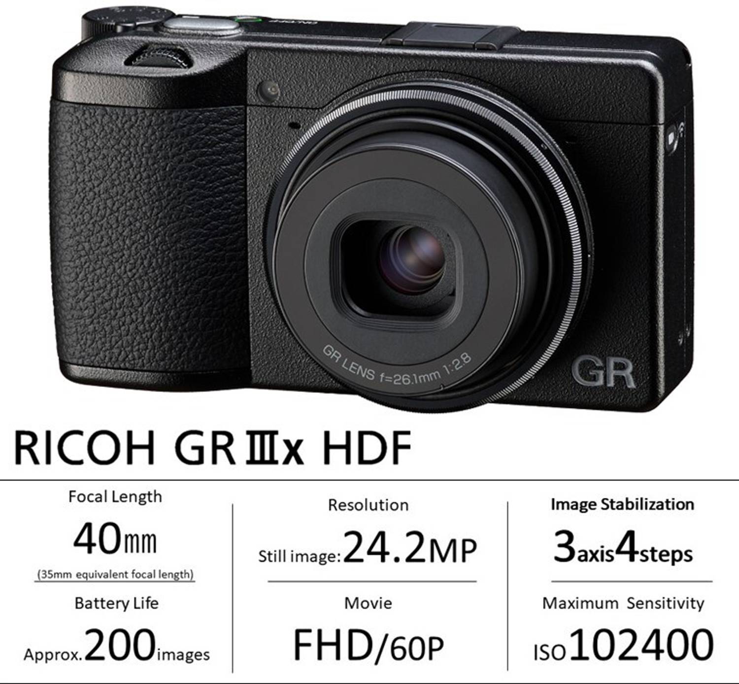 Ricoh GR IIIx HDF Digital Compact Camera 40mm f/  2.8 (35mm eq