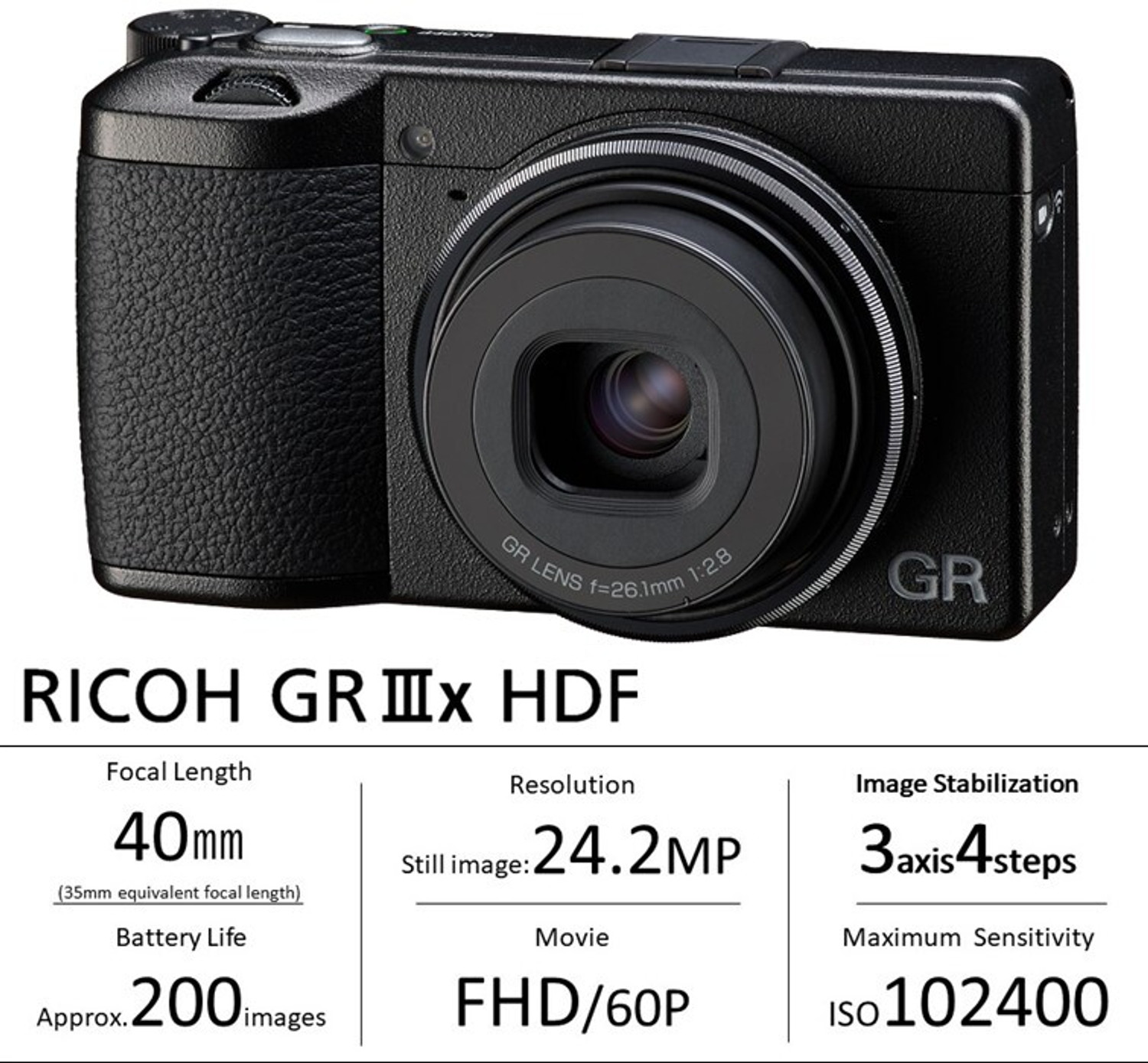 Image of Ricoh GR IIIx HDF Digital Compact Camera 40mm f /� 2.8 (35mm eq)