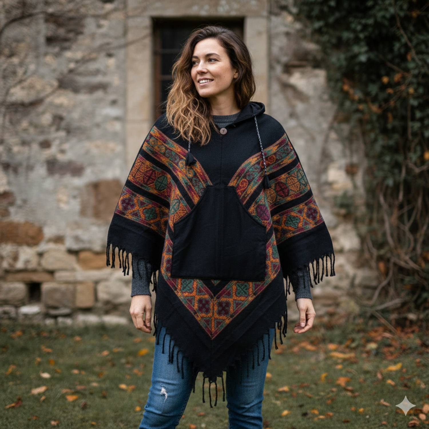 SR Collection Wool Blend Poncho - Image 2