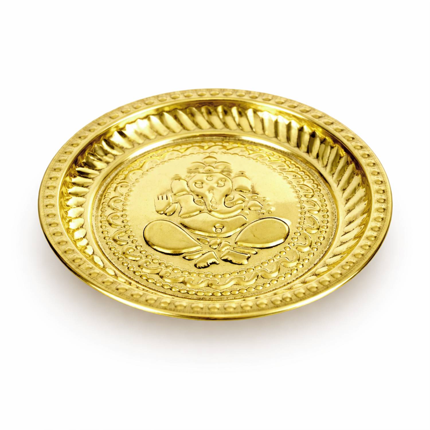 Putrika Traditional Handcrafted Ganesh Brass Thali/Aarti Plate for Pooja/Worship - small Ganesha thali plate Brass