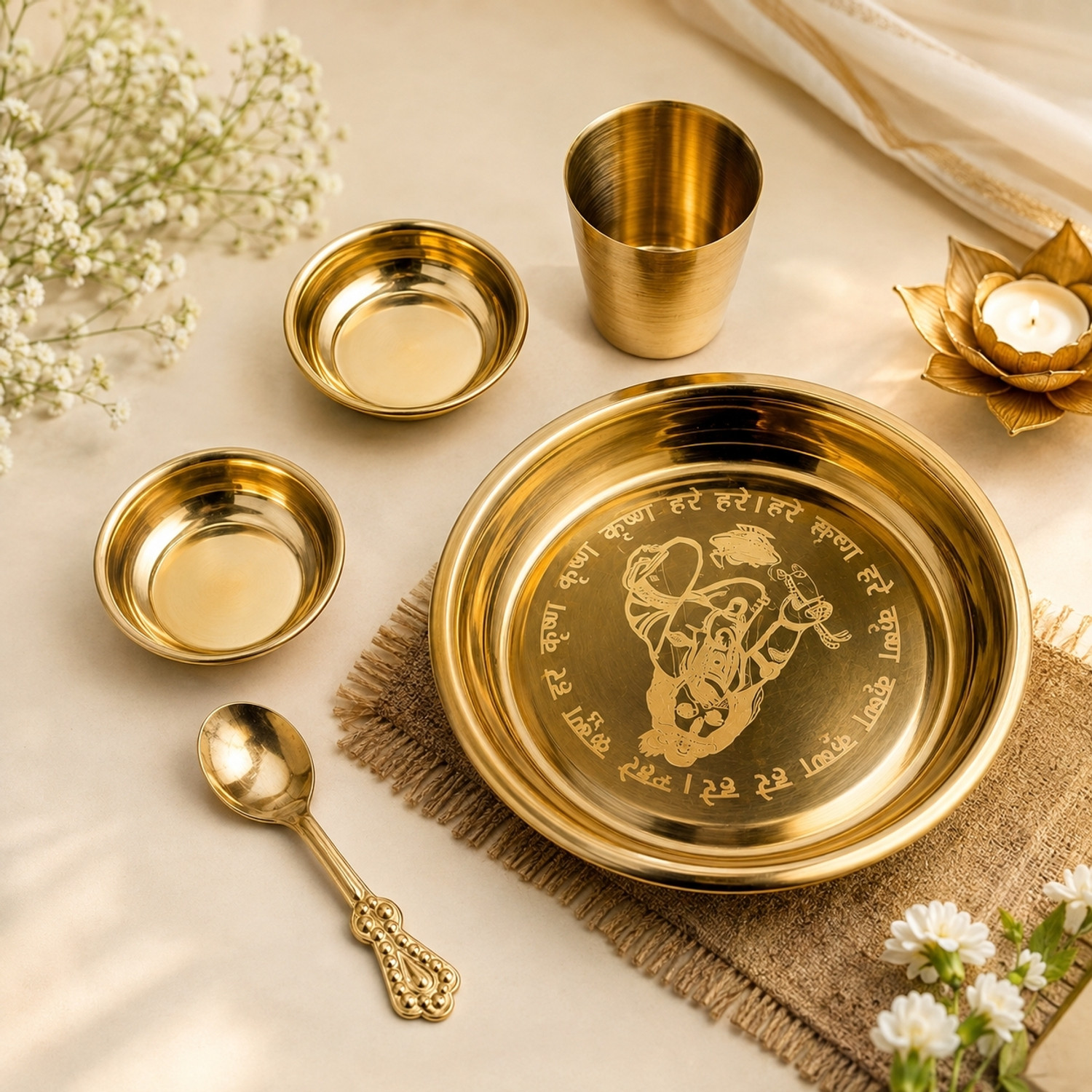 Image of Khd shree laddu gopal bhog thali set Brass (Gold)