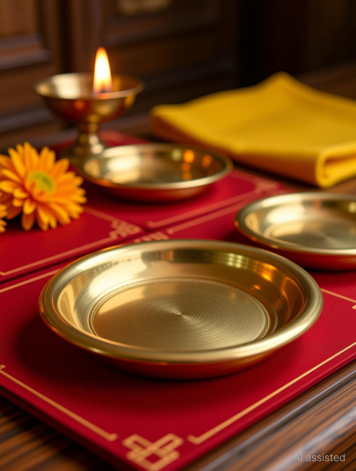 Image of Shreeja Shilpcraft Pure Brass Puja Plates 3 Inch | Pack of 4 | For Deepak Base, Bhog Laddu, Dhop Brass