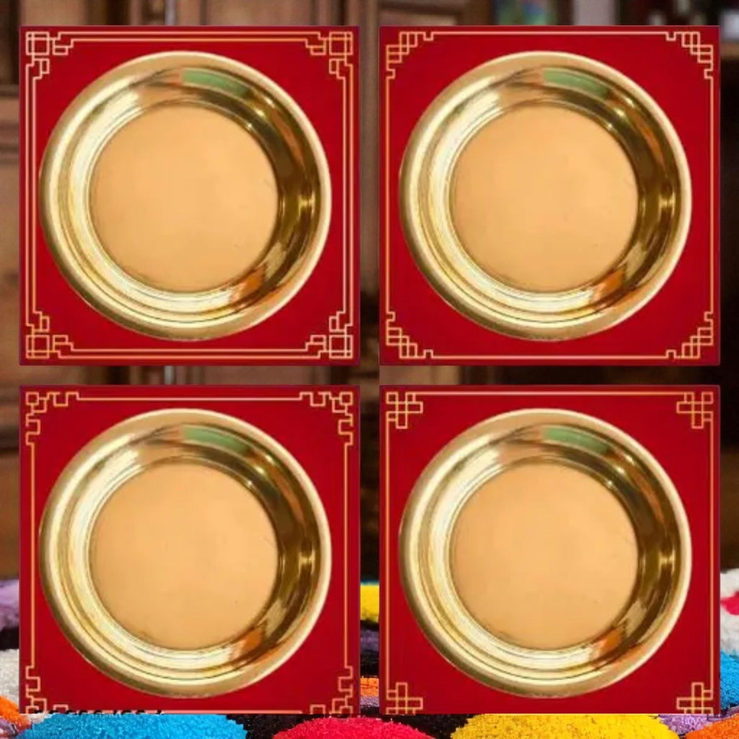 Image of Shreeja Shilpcraft Pure Brass Puja Plates 3 Inch | Pack of 4 | For Deepak Base, Bhog Laddu, Dhop Brass