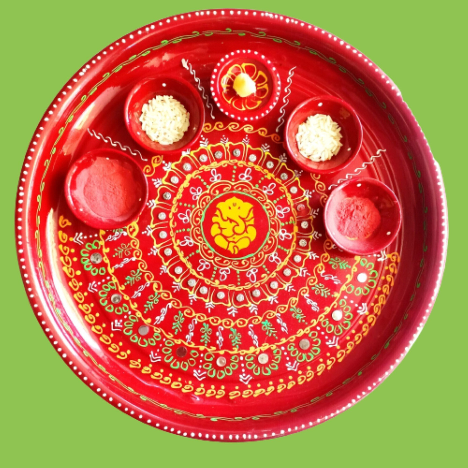 Image of P A HEALTH AND FITNESS Decorated Steel Pooja Thali with Diya Set /Haldi Kumkum Diwali Plate.[12INCH] Steel