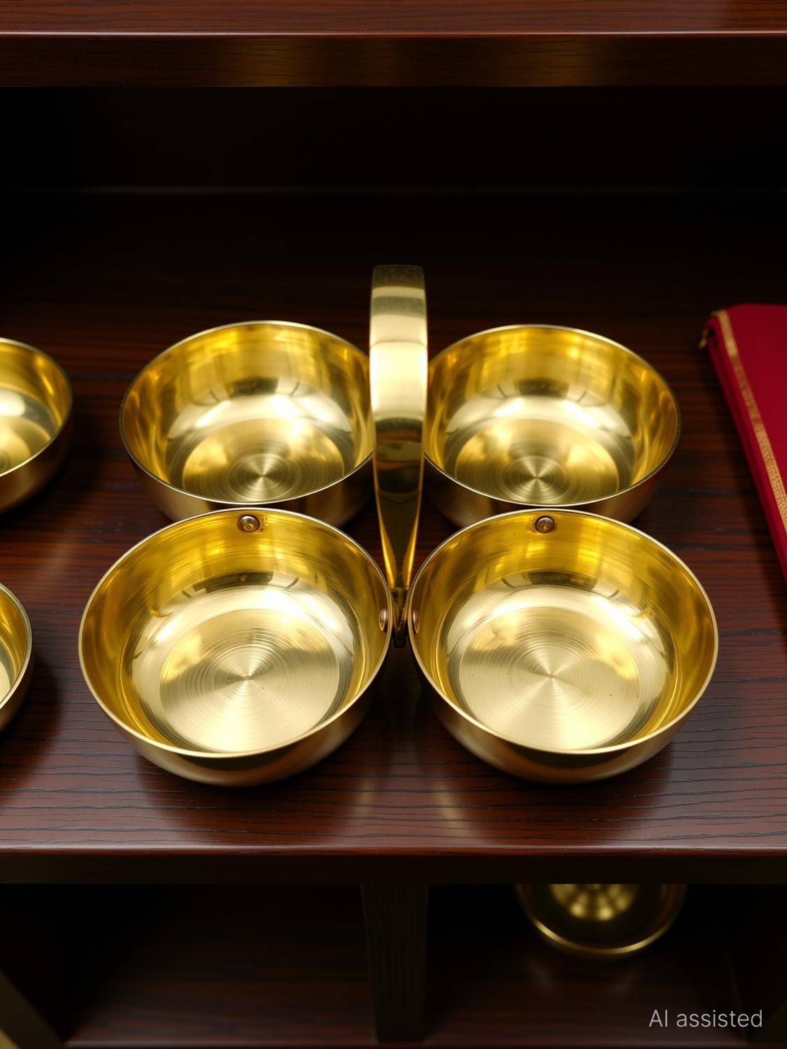 Aqsa handicrafts Brass Chokda for Mandir Pooja Kumkum Chawal Sindoor Mishri Holder 4 Bowl set Brass
