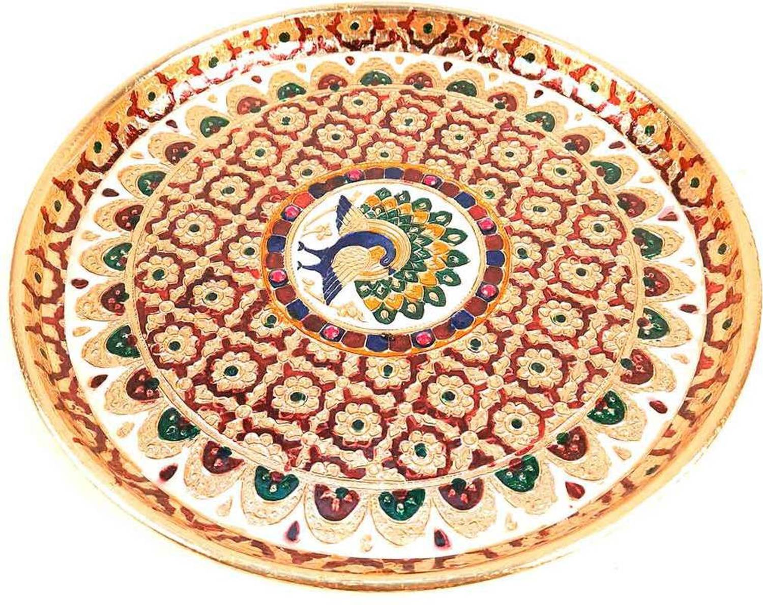 Apkamart Decorative Meenakari Pooja Plate for Home Décor/Pooja & Gifts Steel