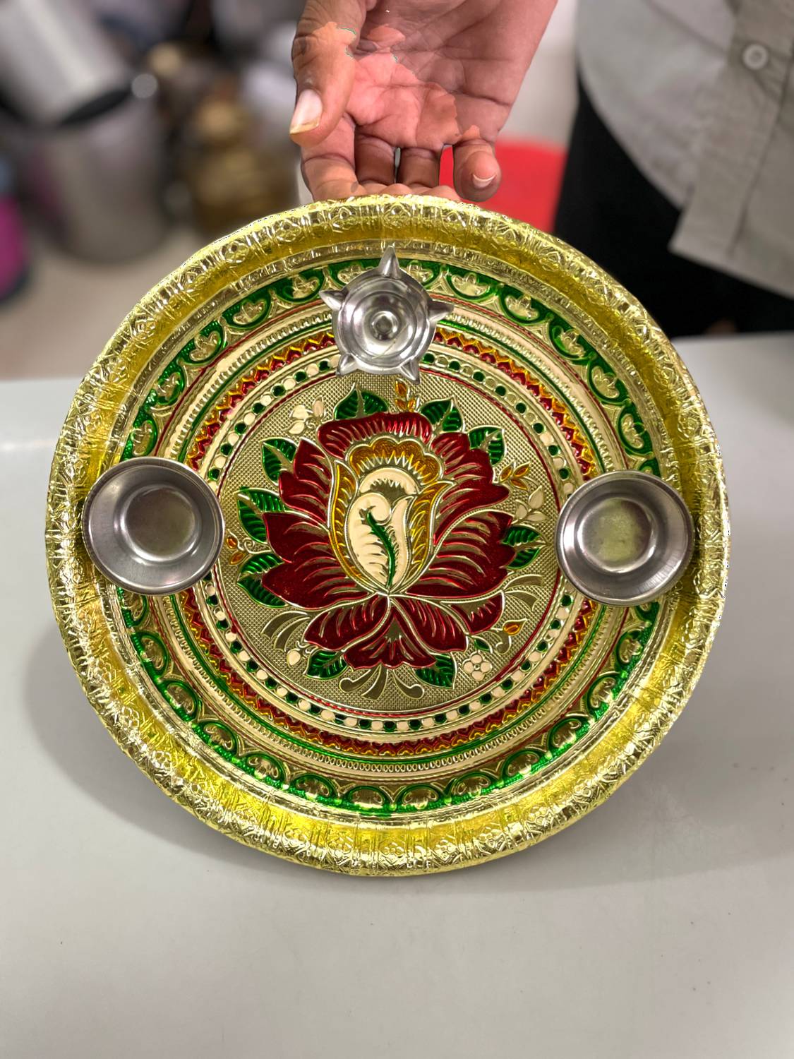 I sonal Stainless Steel Meenakari Pooja Thali - Image 1