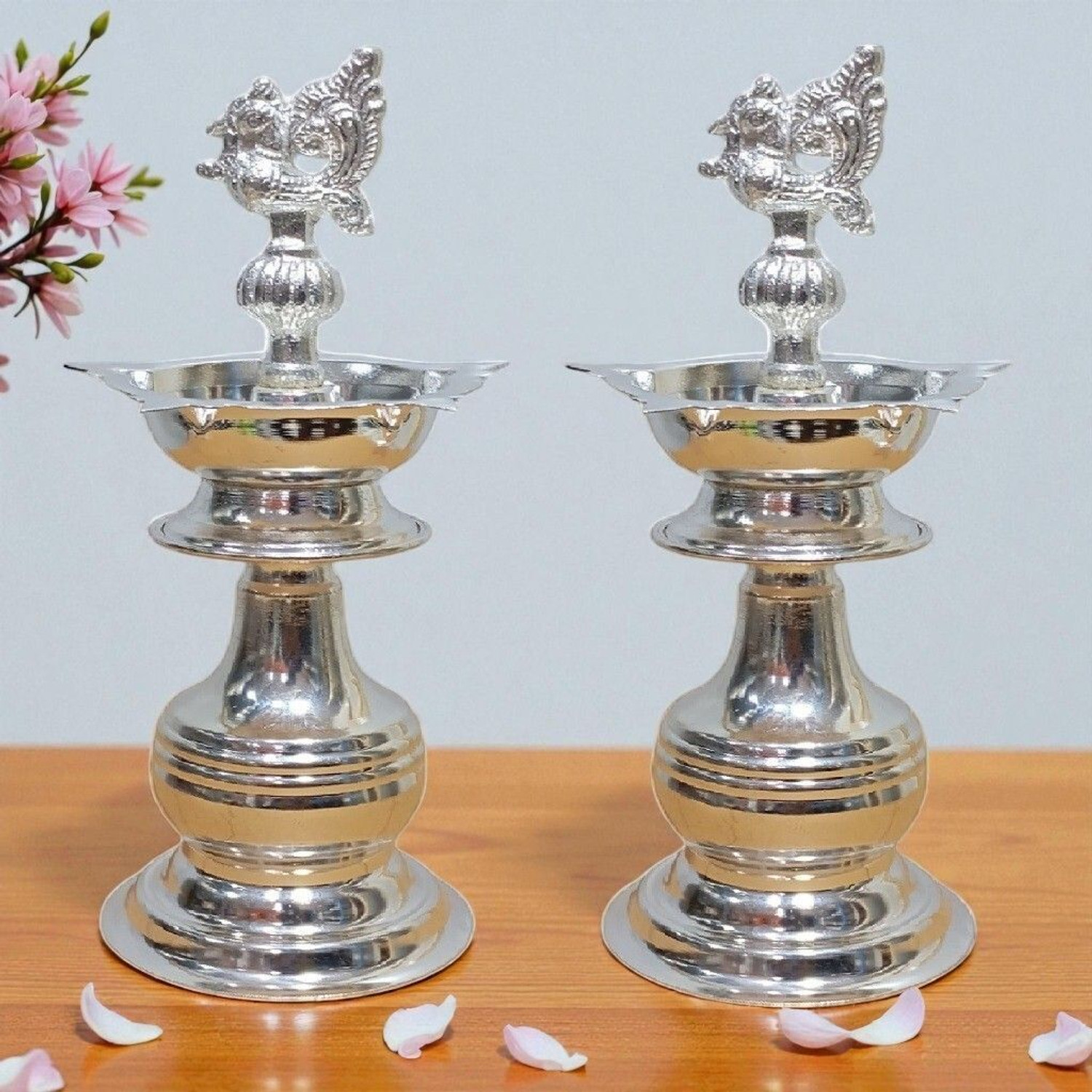 Image of Sigaram 8 X 3.5 Inch Diya Made By Pure German Silver For Home Pooja Decor K3135 Silver Plated