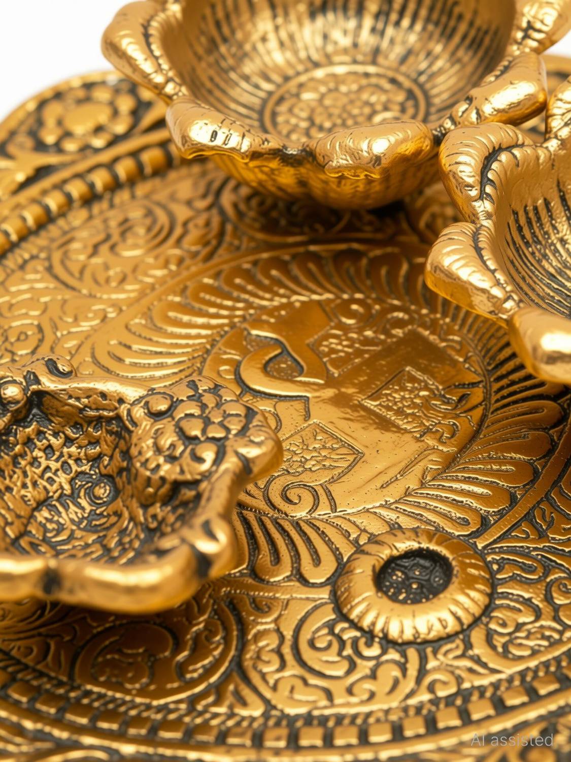 Bhavikaa Metal Pooja Thali Set with Diya Embossed Swastik Pooja Thali (w - 15cm,Gold) Gold Plated