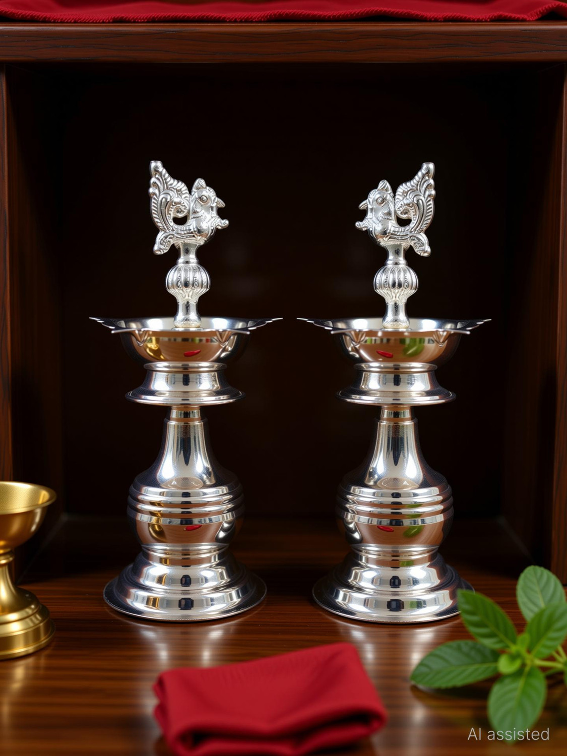 Image of Sigaram 8 X 3.5 Inch Diya Made By Pure German Silver For Home Pooja Decor K3135 Silver Plated