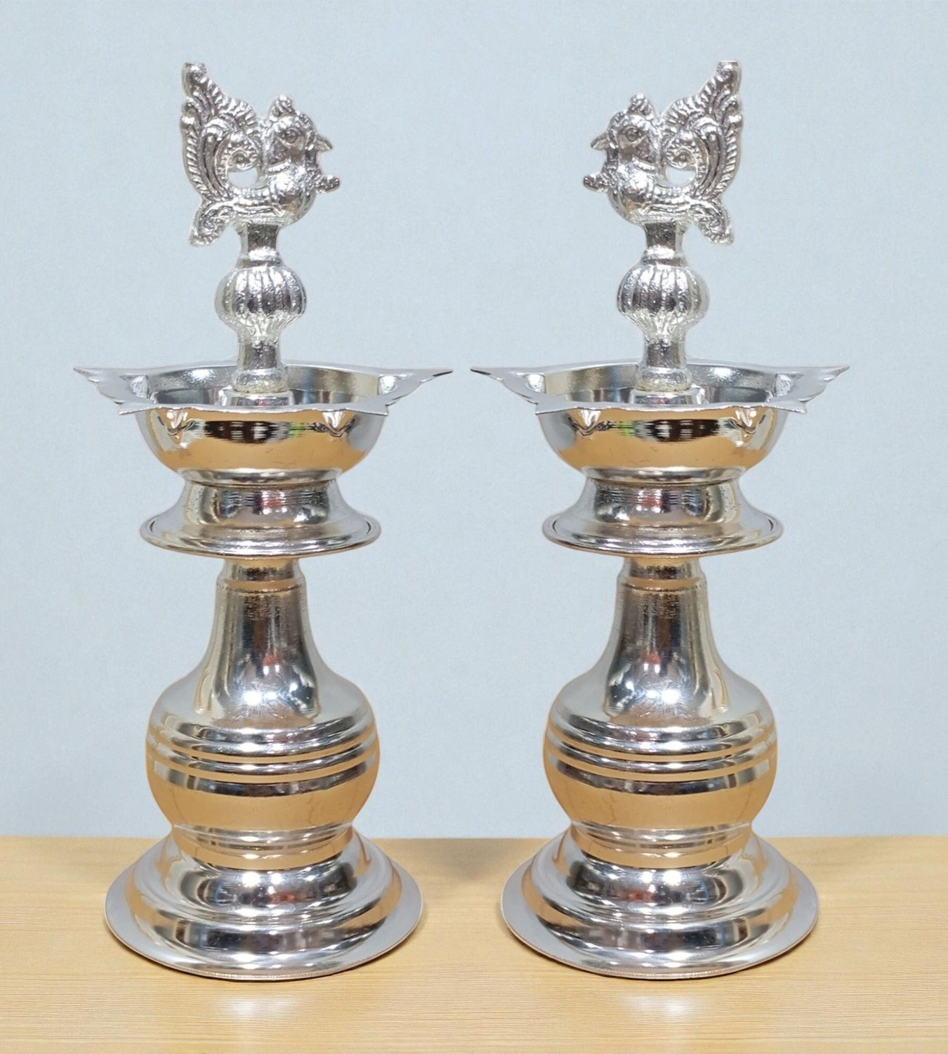 Image of Sigaram 8 X 3.5 Inch Diya Made By Pure German Silver For Home Pooja Decor K3135 Silver Plated
