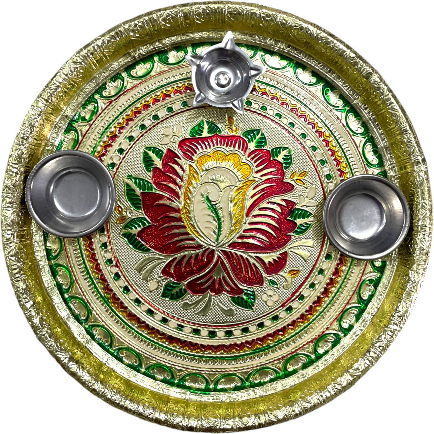 I sonal Stainless Steel Meenakari Pooja Thali - Image 2