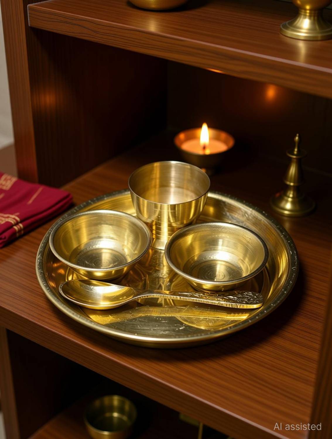ADOKO Puja Bhog Thali Bartan Set for Kanha/Laddu Gopal, Guruji, Shaligram Ji Brass