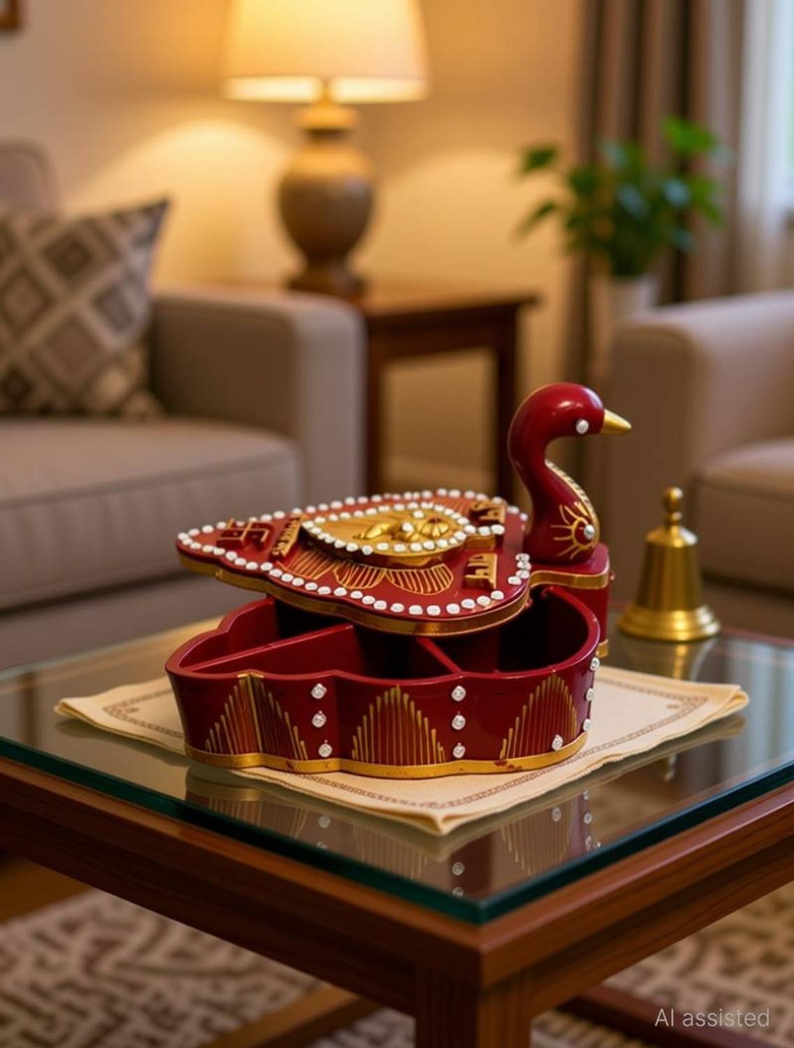 ABHAYASH HANDICRAFTS Peacock Kumkum Roli Chopra / Sindoor Dabbi (Handcrafted) Wooden
