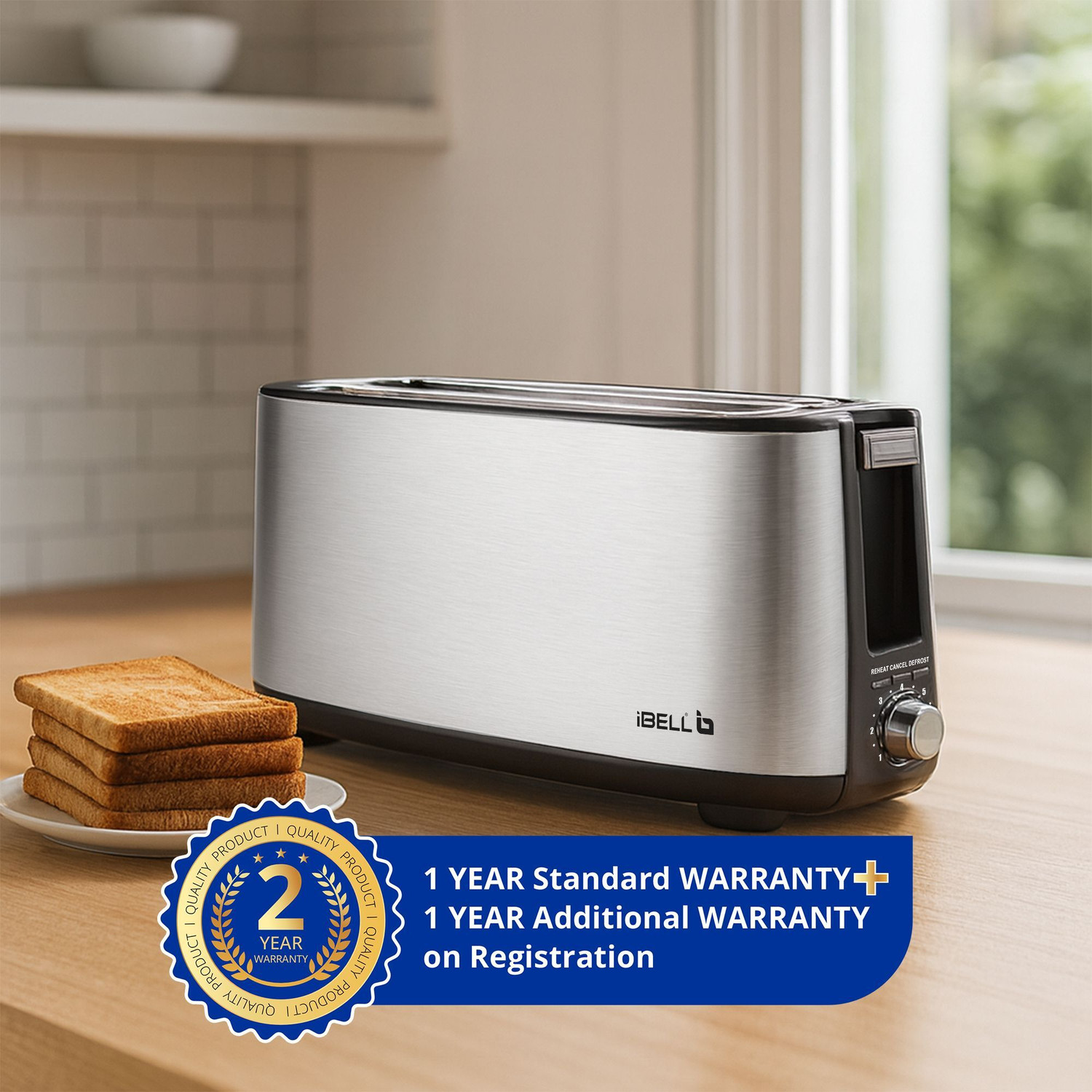 Image of iBELL CrustoF40 Bread Toaster -Auto Shutoff, Defrost /Reheat /Cancel Button, 7 Level, 1400 W Pop Up Toaster