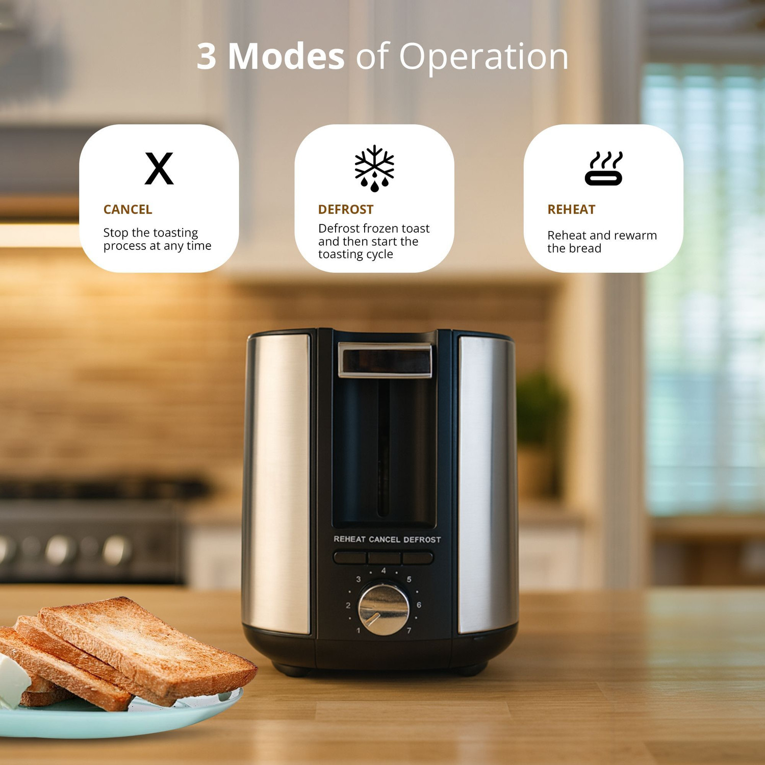 Image of iBELL CrustoF40 Bread Toaster -Auto Shutoff, Defrost /Reheat /Cancel Button, 7 Level, 1400 W Pop Up Toaster