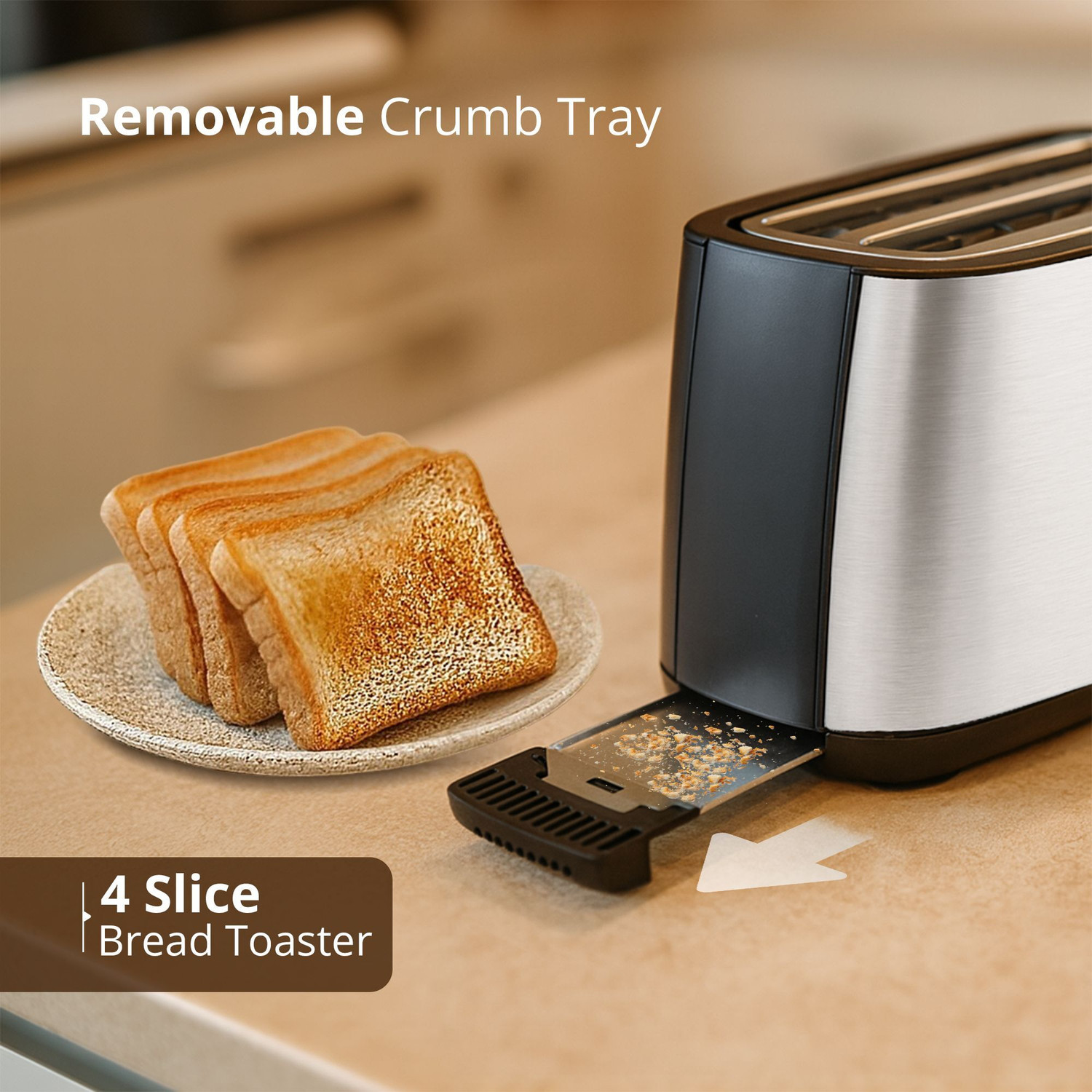Image of iBELL CrustoF40 Bread Toaster -Auto Shutoff, Defrost /Reheat /Cancel Button, 7 Level, 1400 W Pop Up Toaster