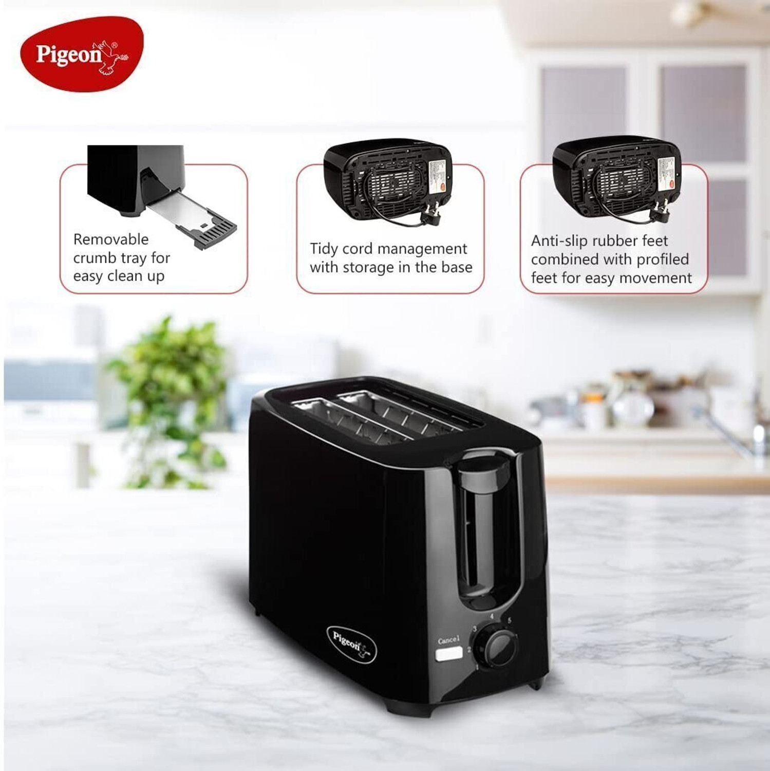 Image of Pigeon by stovekraft Pop-Up Black 750 W Pop Up Toaster