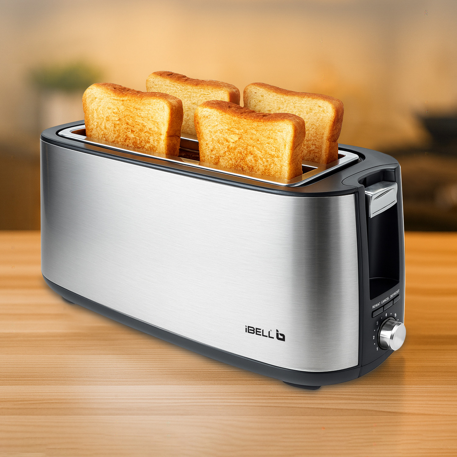Image of iBELL CrustoF40 Bread Toaster -Auto Shutoff, Defrost /Reheat /Cancel Button, 7 Level, 1400 W Pop Up Toaster